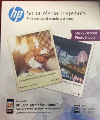 HP Social Media SNAPSHOTS 25 Sticky-Back Photo Sheets 4&#034; x 5&#034; New FREE SHIP!