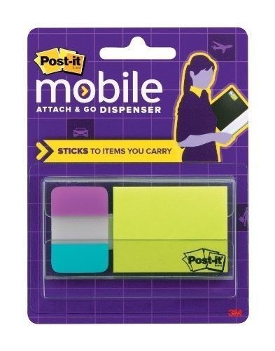 Post-it 3M Mobile Attach &amp; Go Dispenser, 12 Tabs, 24 Pop up Notes, New