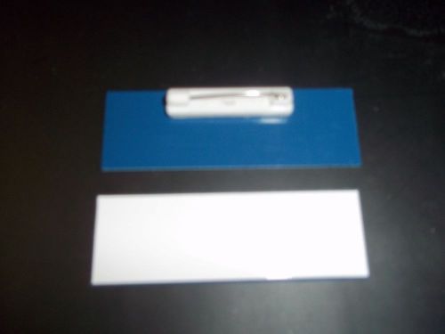 20 white/blue blank name badges tags 1x3&#034; with pins.