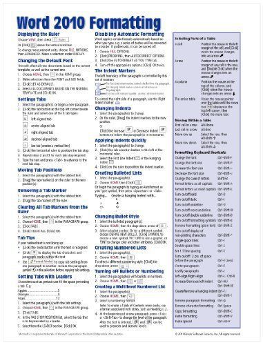 Microsoft Word 2010 Formatting Quick Reference Guide (Cheat Sheet of Instruction