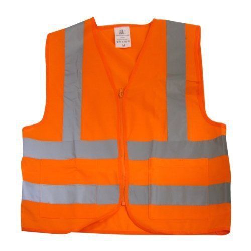 Neiko High Visibility Neon Orange Zipper Front Safety Vest with 2 Side Pockets,