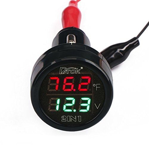 DROK® Small Digital Volt Temp Multimeter Red/Green LED Panel Voltmeter