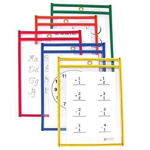 C-line reusable dry erase pockets 6 x 9&#034; es assorted primary colors 10 pockets for sale