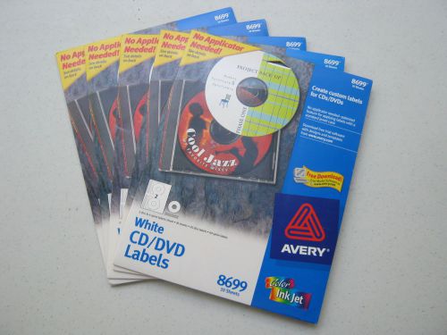 AVERY Matte White CD/DVD Inkjet Printer Labels 5 PACKS 96 Disc &amp; 192 Spine TOTAL
