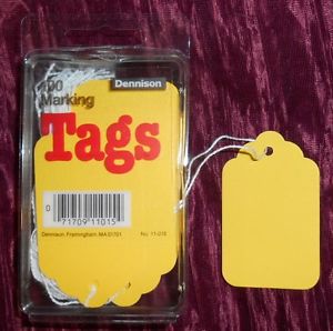 2-11015-100/pack Yellow Paper Marking Tags w/4&#034; Hang String 2 3/4 L x 1 11/16 W