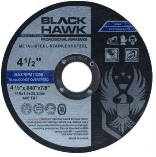 25 pack black hawk 4-1/2 x .040 x 7/8 arbor metal and stainless steel cut off - for sale