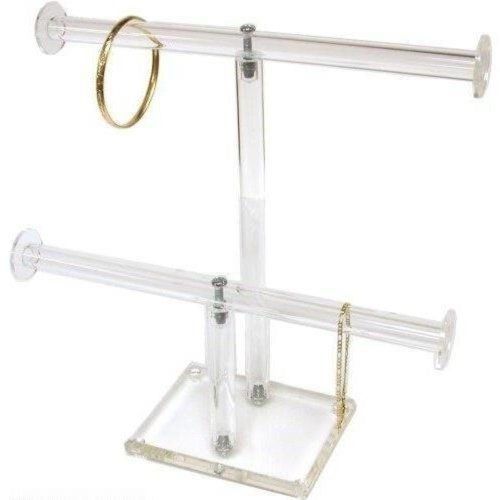 Findingking 2 tier clear acrylic t-bar bracelet necklace jewelry displays stands for sale
