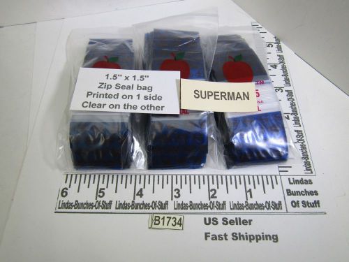 3 BAGS 100 2M 1 1/2&#034;X1 1/2&#034; PLASTIC ZIP SEAL SUPERMAN DESIGN RED ON BLUE B1734