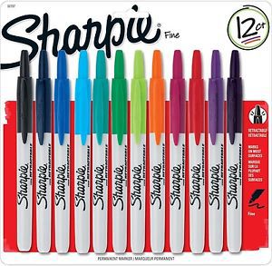 Sharpie Retractable Permanent Markers Fine Point Assorted Colors 12-Count