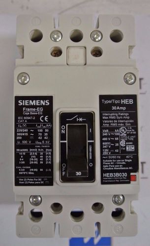Siemens HEB3B030  3 pole 30A 600V bolt on type HEB circuit breaker TESTED QTY**