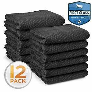 Moving Blankets 80&#034; x 72&#034; Pro Economy - 12 Pack - Black Shipping Furniture Pads