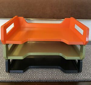 Mid Century Rogers StayEtte 3 Stacking Plastic Desk Tray Paper File Organizers!