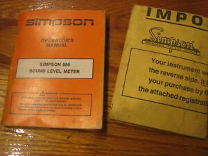 Simpson Operator&#039;s Manual for #886 Sound Level Meter