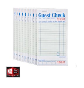New, Guest Check Book (10 Books) 3.5&#034; x 6.75&#034; Server Note Pads,1000 Checks total