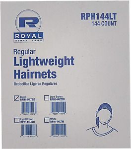 Royal RPH144LTBK-IN 24&#034; Black Light Weight Hairnet, Disposable and Latex Free, P