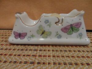 Vintage Porcelain Tape Dispenser with Gold Trim Butterfly Flowers