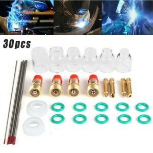 30 Pcs TIG Welding Stubby Gas Lens Pyrex Cup-Kit For Tig WP-17/18/26 Torch