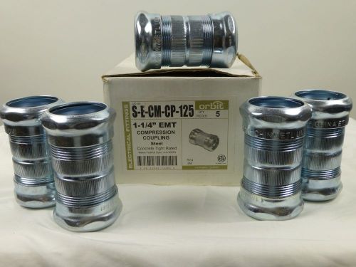ORBIT 1.25&#034; 1-1/4&#034; EMT COMPRESSION COUPLING CONCRETE TIGHT RATED LOT OF 5 NEW