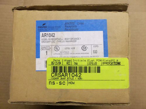 New Cooper Crouse Hinds AR1042 Model M3 Receptacle 100 Amp 3 Wire 4 Pole 3R