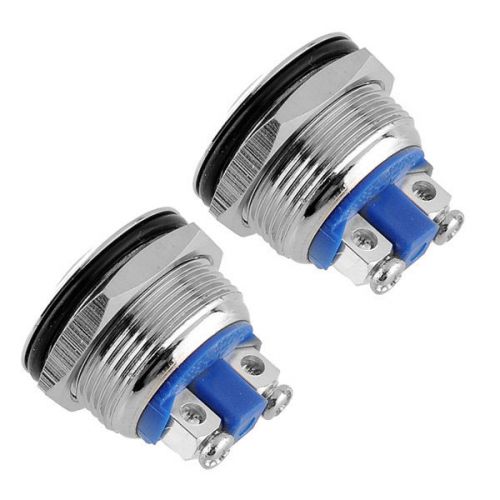 2pcs Silver 19mm Momentary  Push Button Round Head Reactable Screw Terminals