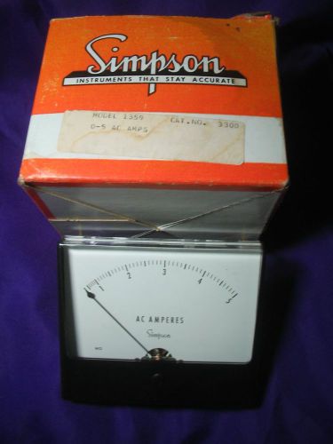 Nib simpson panel meter 4 inch wideview 0- 5 amps ac model 1359 cat #3300 for sale