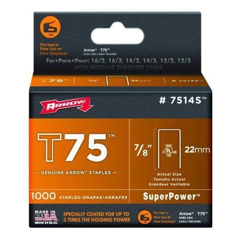 Arrow 7514S 7/8-Inch T75 Staples (1,000-Pack) New