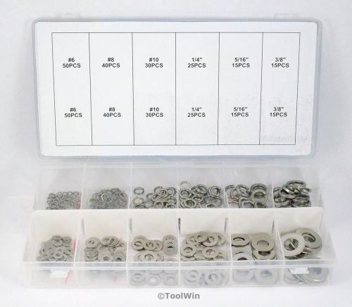 350 pc Stainless Steel Washer Flat Split Spring Lock Assortment Case Set New