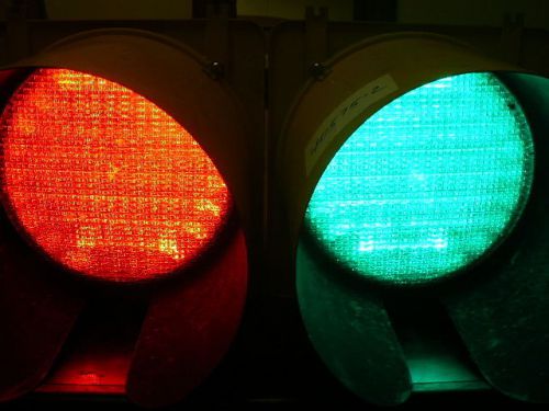 Crouse hinds red stop-green go traffic light with hood shields &amp; led conversions for sale