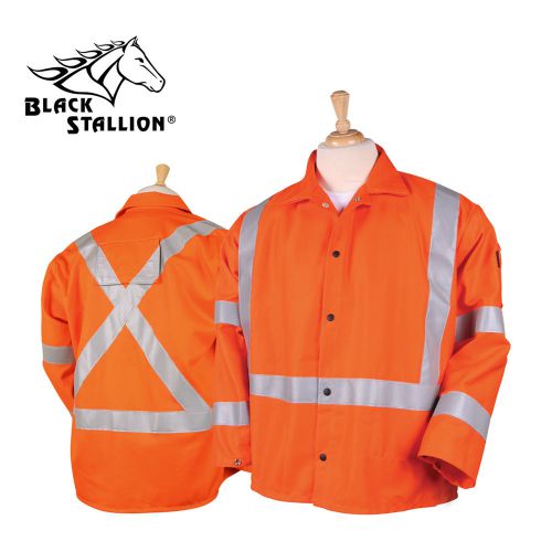 Black stallion 30&#034; hi-vis fr cotton welding jacket - jf1012 orange - large for sale