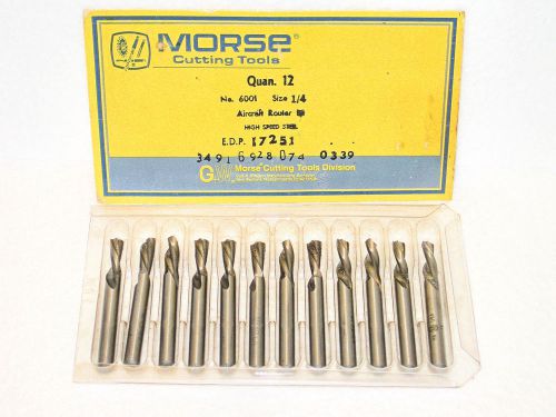 Morse Cutting Tools Aircraft Router Bits LOT 12 USA 1/4&#034; HSS 6001 EDP 17251 NOS