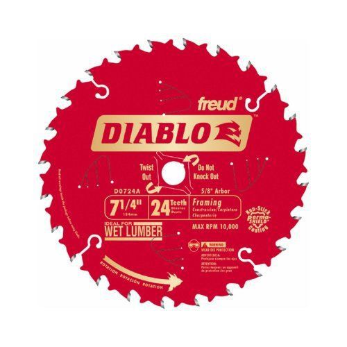 Freud D0724A Diablo 7-1/4-Inch 24 Tooth ATB Framing Saw Blade with 5/8-Inch and