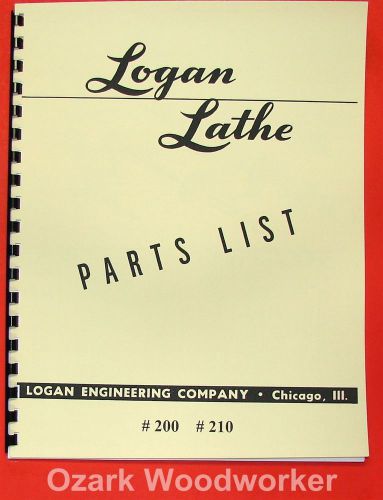 Logan 10&#034; lathe #200, #210 parts manual 0446 for sale