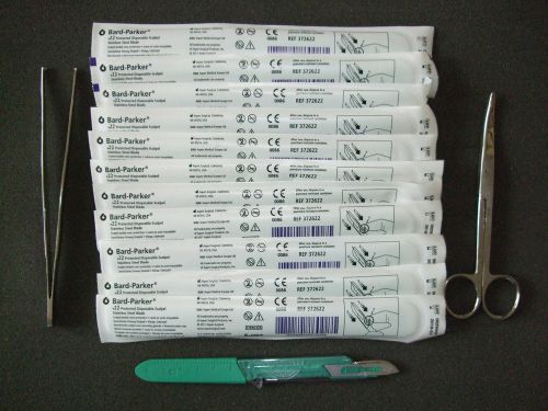 Sterile scalpel surgical  disposable bard-parker #22  x11 + 1 scissor &amp; 1 forcep for sale