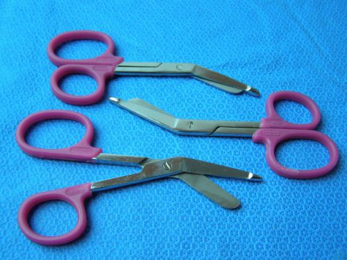 3-Lister Bandage Nurse EMT Scissors 5.5&#034;-Plastic Handles(Rose Pink)O/Large Ring