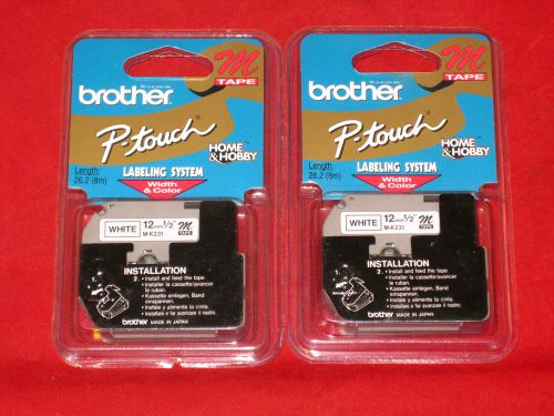NEW 2 Brother P-Touch Label Tape M231 M-231 1/2&#034; Black Print On White Tape