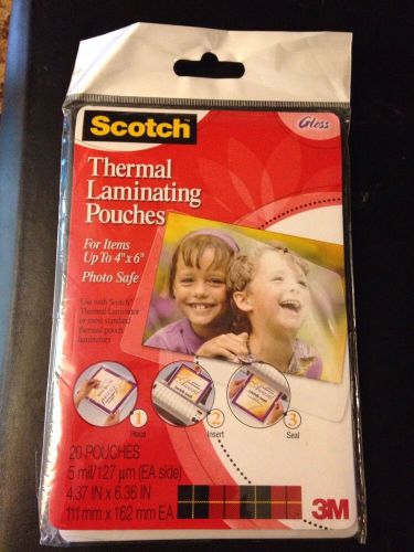 NEW ~ Scotch Thermal Laminating Pouches 20/Pkg-4&#034;X 6&#034; ~ FREE SHIPPING!!