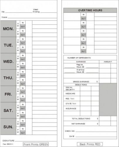 Time Card Lathem 5000E Weekly Double Sided Timecard 830331-1 Box of 1000