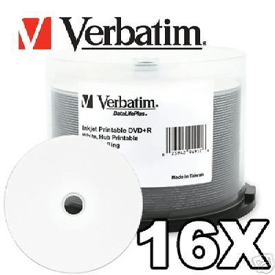 50 Verbatim 94917 16x DVD+R White Inkjet Hub Printable Recordable DVD media Disk