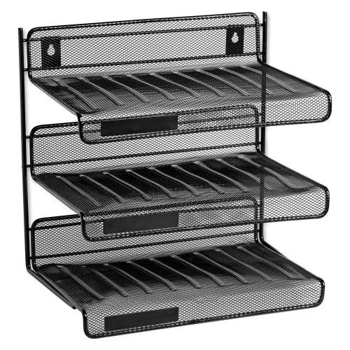 Mesh Collection 3-Tier Letter-Size Tray, Hang on Partition Wall or on Desk.