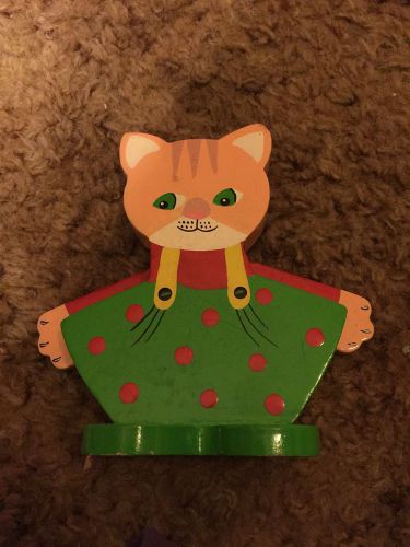 Levi Cat Pen Pencil Holder Kitty Wooden Toy Vintage? Stationary Organizer Paint