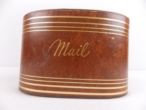 Vintage Oval Mail Holder Desk Top Brown with Gold Trim #982