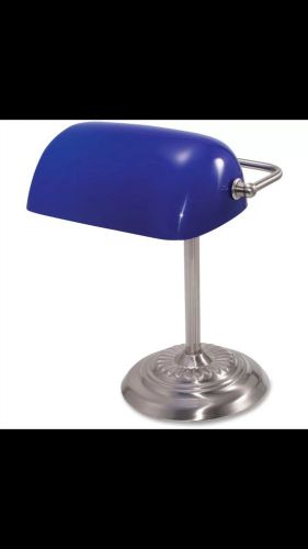 Ledu L557BL Traditional Bankers Lamp, 14&#034;H, Chrome Base, Blue Glass Shade