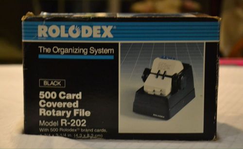 Vintage rolodex covered rotary file black r-202 w/ 500 cards nib for sale