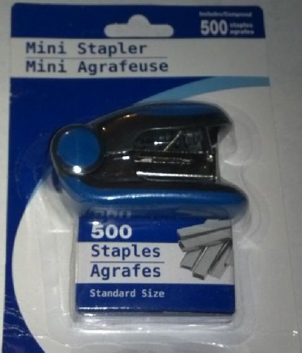 New Mini Size Stapler that has a soft Grip With  500 Regular sized Staples Blue