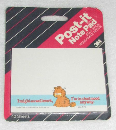 NEW! 3M GARFIELD POST-IT NOTES &#034;I MIGHT AS WELL WORK, I&#039;M IN A BAD MOOD ANY WAY&#034;
