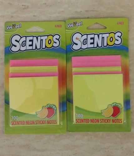 Scentos scented neon sticky notes x 200 * 8 pads banana yellow &amp; strawberry pink for sale