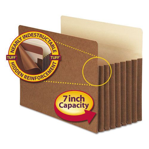 7&#034; Accordion Expansion Pocket with Tyvek, Straight, Legal, Manila/Redrope, 5/Box