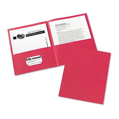 Two-Pocket Embossed Paper Portfolio, 30-Sheet Capacity, Red, 25/Box