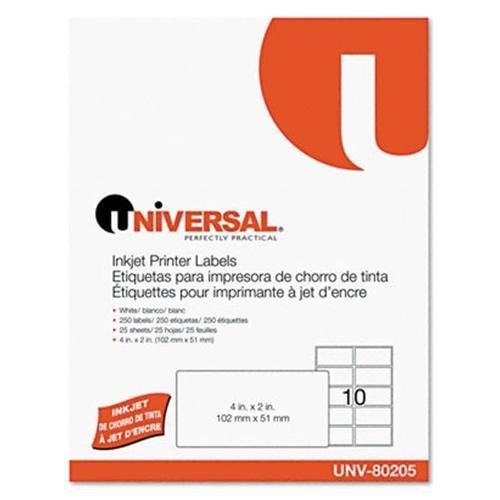 UNIVERSAL OFFICE PRODUCTS 80205 Inkjet Printer Labels, 2 X 4, White, 250/pack