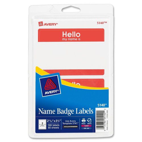 Avery Name Badge Labels - 2.34&#034;Wx3.37&#034;L - 100/Pack - Laser, Inkjet - Red AVE5140